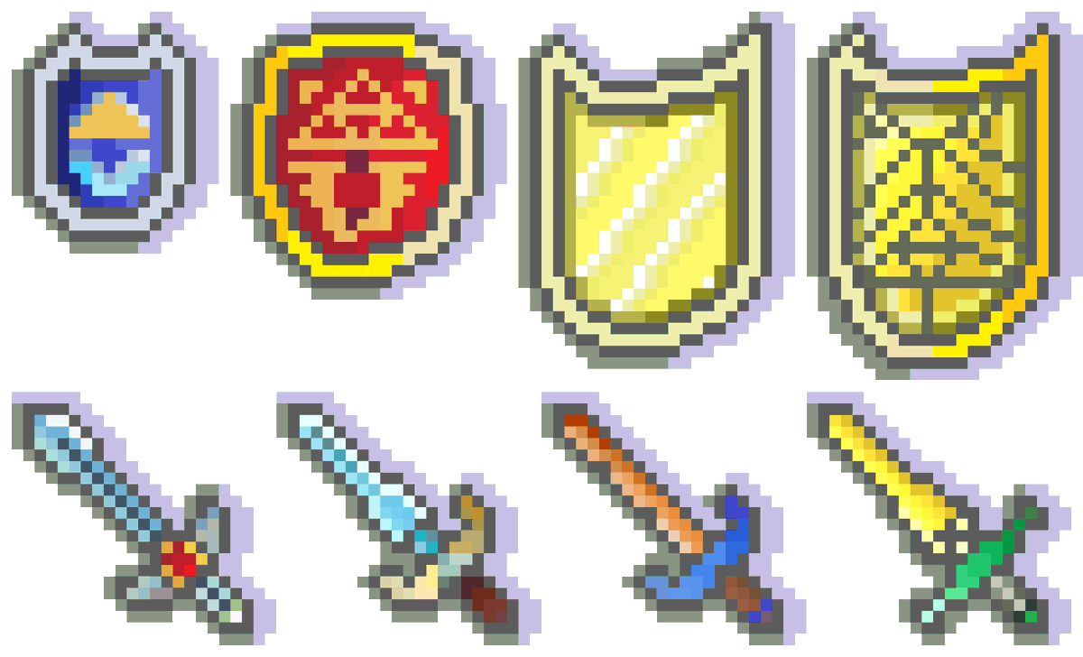 Hydrozor's tweet photo. Just some Shield and Swords based upon the ALTTP artwork and otherwise.
Yes, there are two Mirror Shields.
#pixelart #ireneart #sword #shield #mirrorshield https://t.co/DiWrJtYBz1