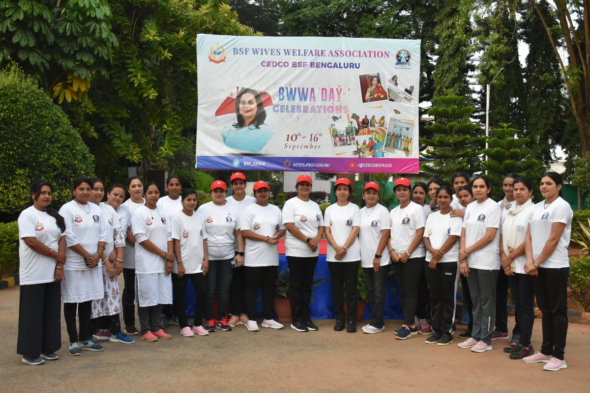 BSF_CEDCO's tweet photo. #BWWAWeek
BWWA Day Celebration begins at CEDCO BSF Bengaluru with a 2 km walkathon organized today. Smt Elizabeth Eapen, BWWA President, CEDCO BSF, along with lady wives of all ranks participated in the event.
Here are some glimpses of the event.
#firstlineofdefence https://t.co/Fu1Y6yrB9o
