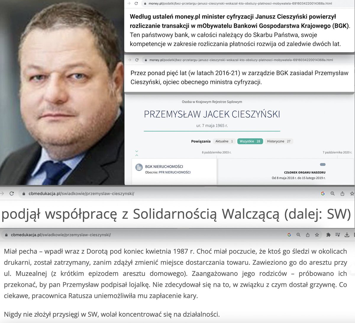 Tomasz5ek's tweet photo. Minister @jciesz kupił respiratory od ludzi #GRU 
Ojciec i biznesowy kompan ministra P. Cieszyński pomagał rozbijać opozycję w PRL.
Robił biznesy z
- A. Gawrzyałem, b. konfidentem SB;
- importerem gazu #RU Gudzowatym
- b. ministrem PiS, S. Kluzą z funduszu MDI wspierającego Rosję https://t.co/zpgJK9q5np