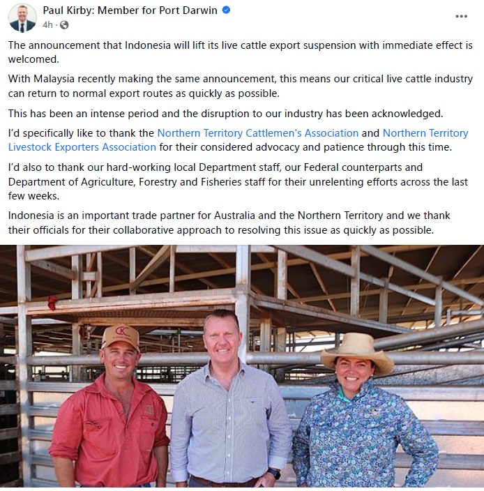 A strong 'Team Territory' effort has been decisive in achieving a much-needed breakthrough for livestock exporters supplying Indonesia. More work to be done, especially to support the many NT supply chain businesses left in limbo for several weeks by the recent restrictions.