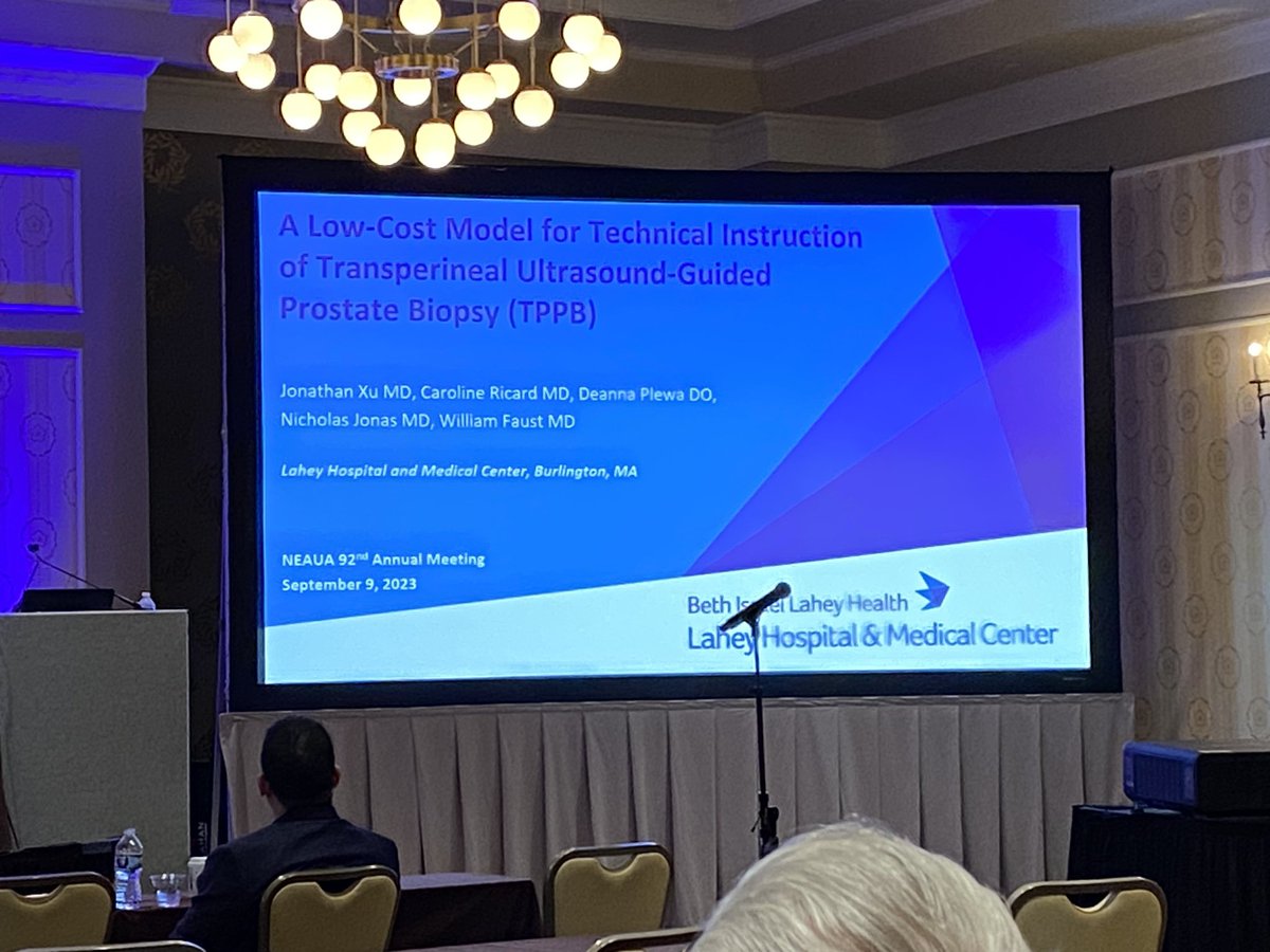 Dr. Jonathan Xu (PGY4) presenting on a low-cost model for US guided transperineal prostate biopsy. Use beets to make prostate lesions! #NEAUA2023 @BillFaustGU