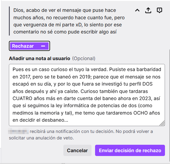 JoGonBa's tweet photo. En chats rápidos es fácil que hasta a los mejores mods se les escape alguna cosilla. Lo curioso es que a veces se revisan perfiles a petición de mods de otros canales para hacerles algún favor, y gracias a eso alguno que otro cae en la "repesca" #Twitch #Moderatorsbemoderating https://t.co/478ZZUQ3iZ