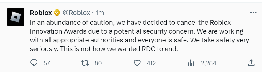 Roblox Innovation Awards canceled after threat of violence at RDC 2023