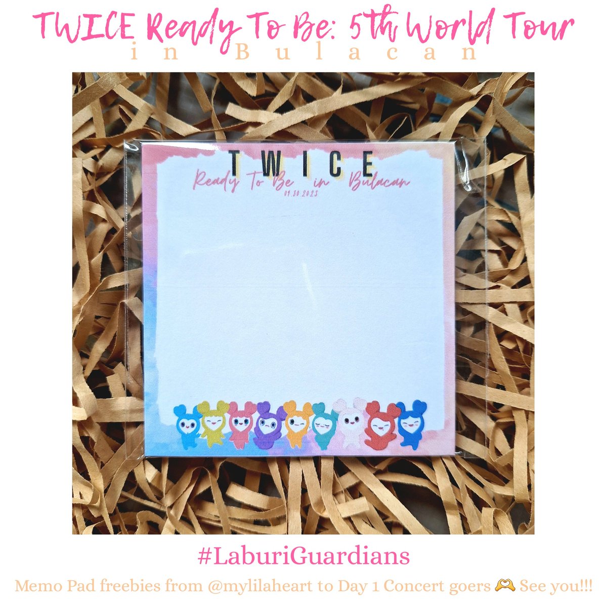 mylilaheart's tweet photo. @JYPETWICE Ready To Be in Bulacan Freebies 🫶

hello, this is mylilaheart! i'll be giving out one random memo pad to ONCE Day 1 goers.

wtd? like, retweet, and show proof on dday. see you!!!

#TWICE_5TH_WORLD_TOUR_BULACAN https://t.co/3lX67ypzdl