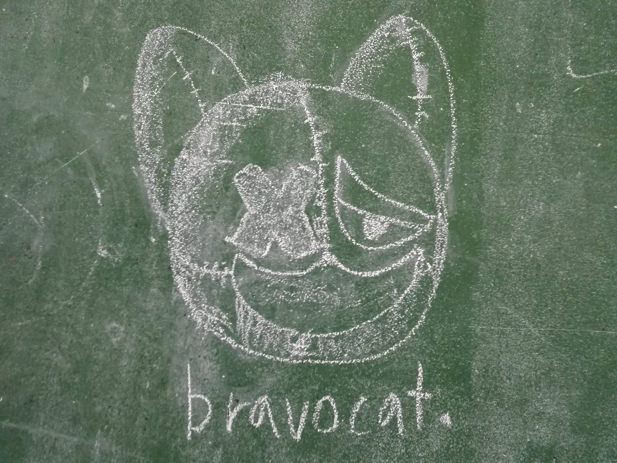 i drew bravocat on the blackboard (more like greenboard) and it looks... good?