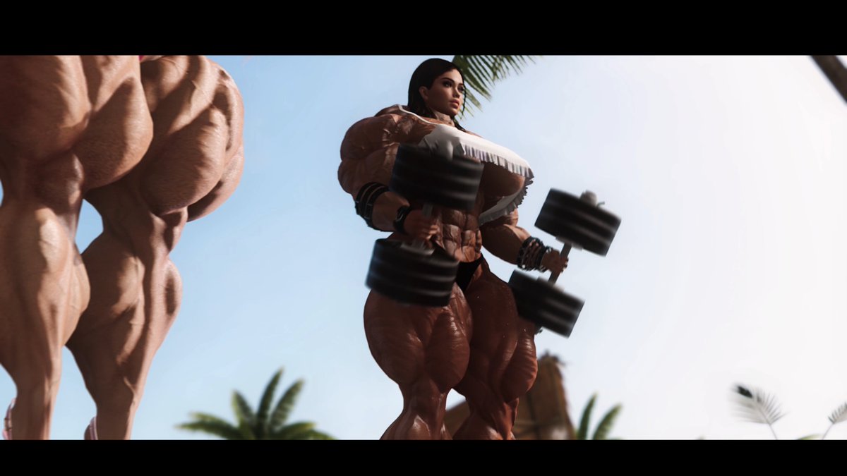 A screenshot from a recent video of Nicole, Jessie and Zhalaine having a lovely #tropicalvacation 
Naturally, vacationing doesn't mean skipping #armday!
The video is available on patreon.com/gamegirlpower