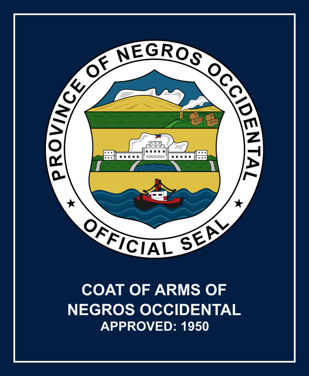 duasmoon_'s tweet photo. The seal / coat of arms of Negros Occidental was first approved in 1950. The top part features the Kanlaon Volcano and the sugar industry of the province, the middle part features the Negros Occidental's provincial capitol, and the bottom features the province's fishing industry. https://t.co/A8Epy94wYw