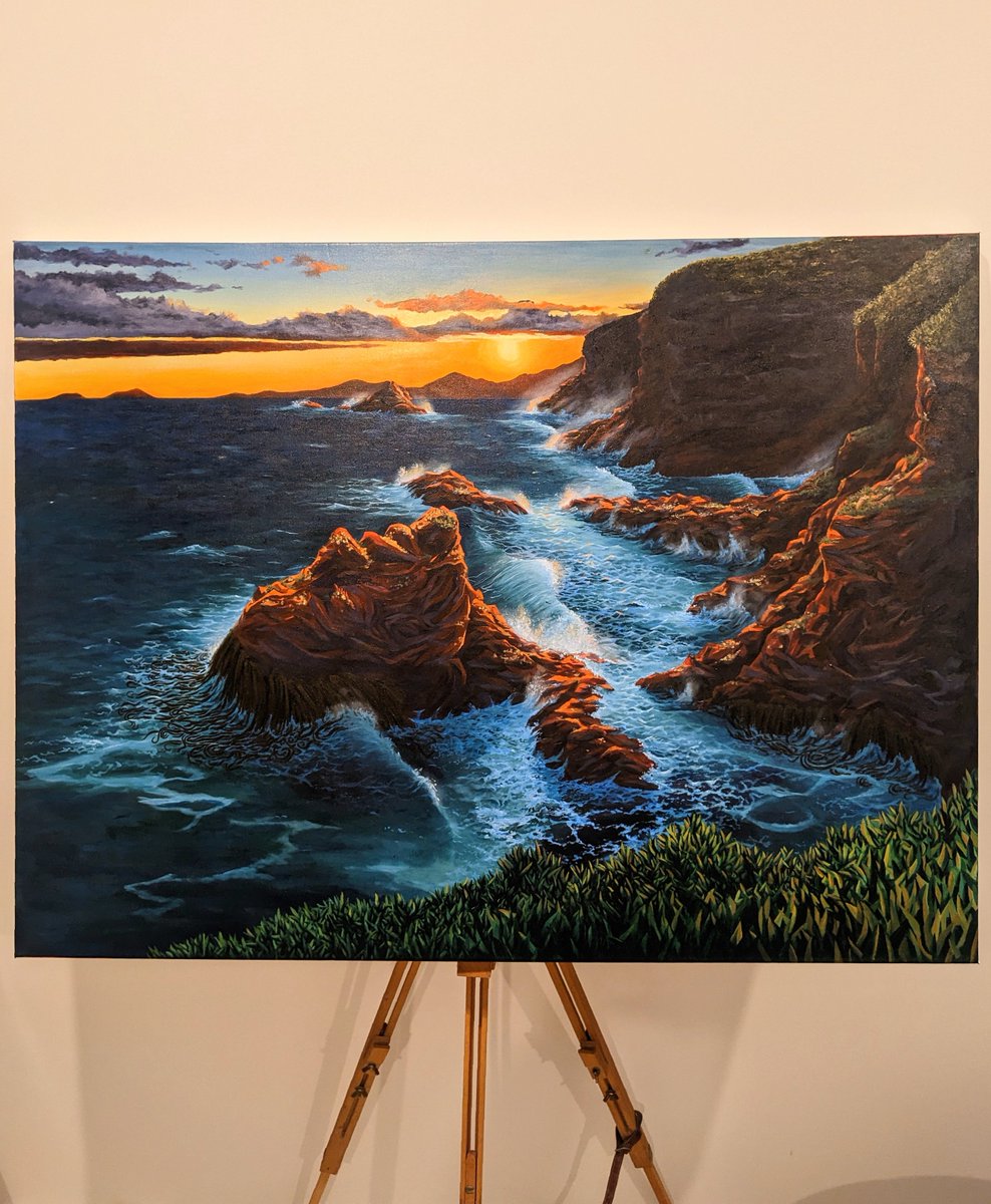 ErikButton's tweet photo. Finished my latest painting! 🎨

Inspired by the juxtaposition of drama and peace of the coastline of Aotearoa 🌊

Happy with the result but looking forward to returning to more familiar mediums - ink and watercolours 💚

#acrylic #painting #coast #aotearoa https://t.co/VOoHH8evIM