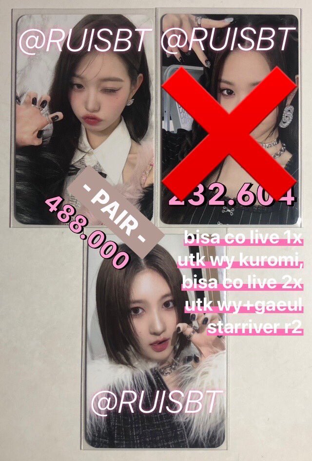 ruisbt's tweet photo. wts / want to sell lfb

Pc wonyoung + gaeul starriver r2
• Price on pic
• On hand (rd ina)
• Inter / WW buyers are welcomed w/ ina bank &amp; ina address
Link: https://t.co/WUQO5ZJ0nP

photocard poca wony wy 장원영 i’ve ive i am iam bene benefit pob star river 2.0 https://t.co/6QoPYYHosJ