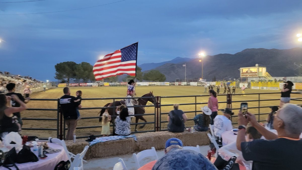 RileysFarm1776's tweet photo. If you ever get tired of the kneeling weirdo crowd, go to a rodeo.  America is loved here..

#StagecoachDays https://t.co/8PNcVKuuda