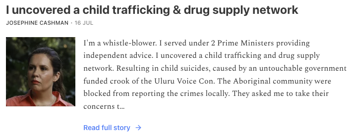Josieamycashman's tweet photo. (9) Elders pleaded for help regarding fake claimers, government-funded paedophile leaders associated with Bill Shorten, and six children who died due to abuse, but Peter Dutton ignored them. Dutton attempted to discredit me by silencing the facts I presented to both sides of the government/the UNi-party.

They used the big lie media to silence the Elders voice. I was asked to present in detailed correspondence and in arranging meetings, where Elders were shunned rather than deal with these fake claimers and government-funded crooks.

👉https://t.co/4oB8Hp8KoZ