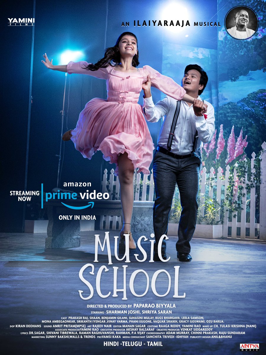 Join us on a voyage that celebrates the pursuit of passion and the courage to follow your heart's desires 🤗❤️

#Musicschoolmovie now streaming on Amazon Prime in Hindi, Telugu and Tamil 

An Ilaiyaraaja’s Musical Magic 🎶

@shriya1109 @TheSharmanJoshi @singer_shaan @ilaiyaraaja