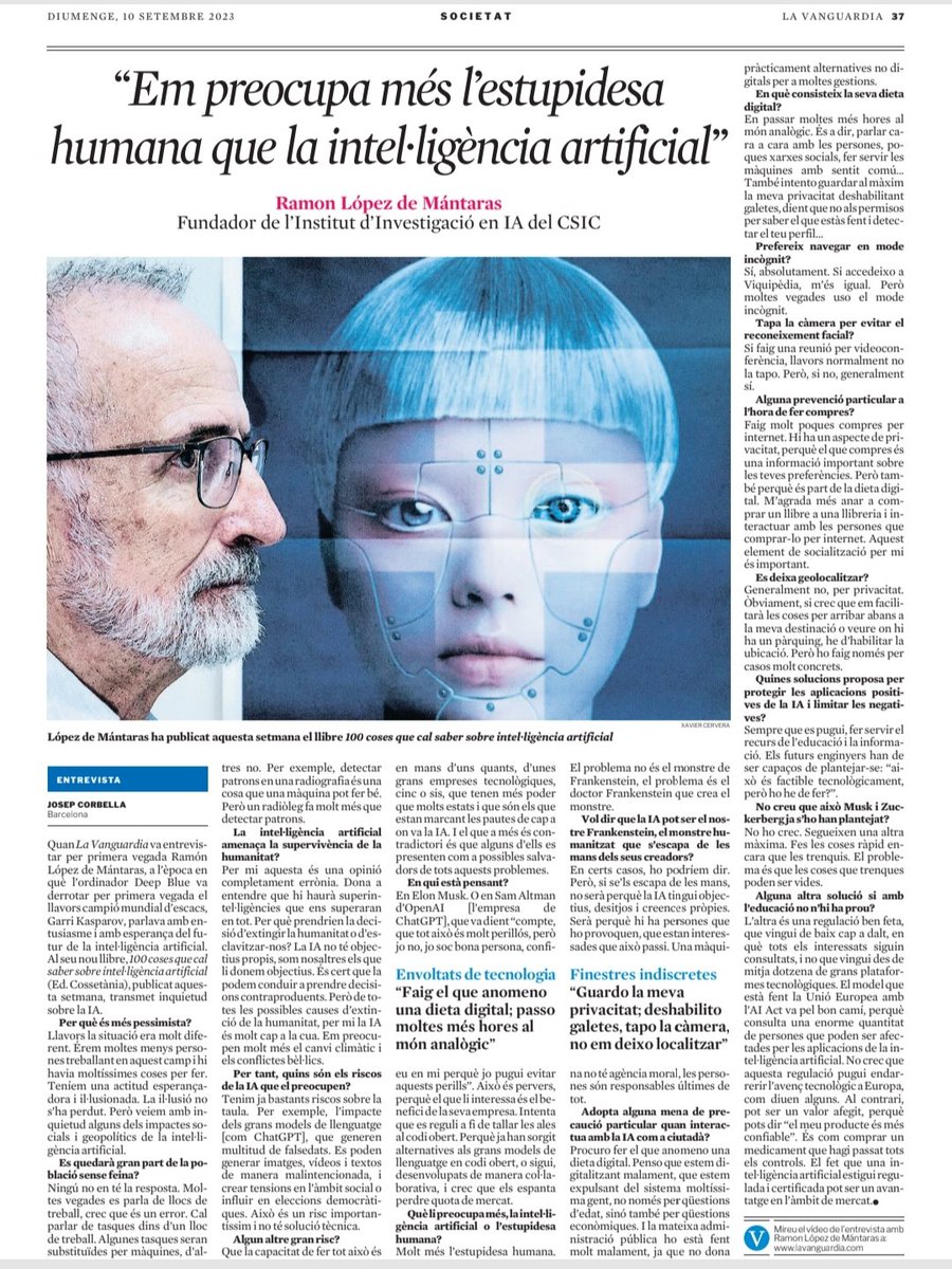 🚶🏻‍♀️No cal ciment/ @Aballbona, a <a href="/quadern_elpais/">Quadern</a> cc <a href="/pobledellibres/">Calonge_PobleDeLlibres</a>. 👉 Dg. 1/10 <a href="/xgraset/">Xavier Grasset i Foraster</a>, proper #LlibreterVIP
🏛️ Entrevista a <a href="/neuscast/">Neus Castellano</a>-<a href="/bgarciamarquez/">Biblioteca Gabriel García Márquez</a> via <a href="/Rodrigo_marinas/">Rodrigo Marinas</a>
🤖 100 coses que cal saber sobre intel·ligència artificial/ R. López de Mántaras, <a href="/Cossetania/">Cossetània Edicions</a>