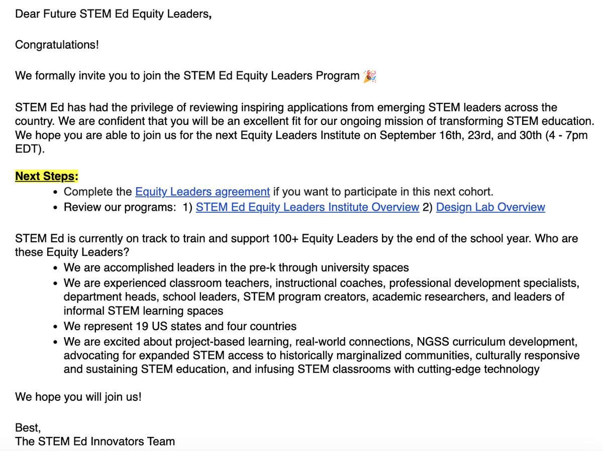Exciting news! Just got accepted into the @STEMEdInnovator Equity Leaders Program.  Thrilled to have my friend Jiayi joining too! We're all about STEM and academic language for #ELLs. Let's make a difference in STEM education! 💪📚🔬 #STEM #EquityLeaders