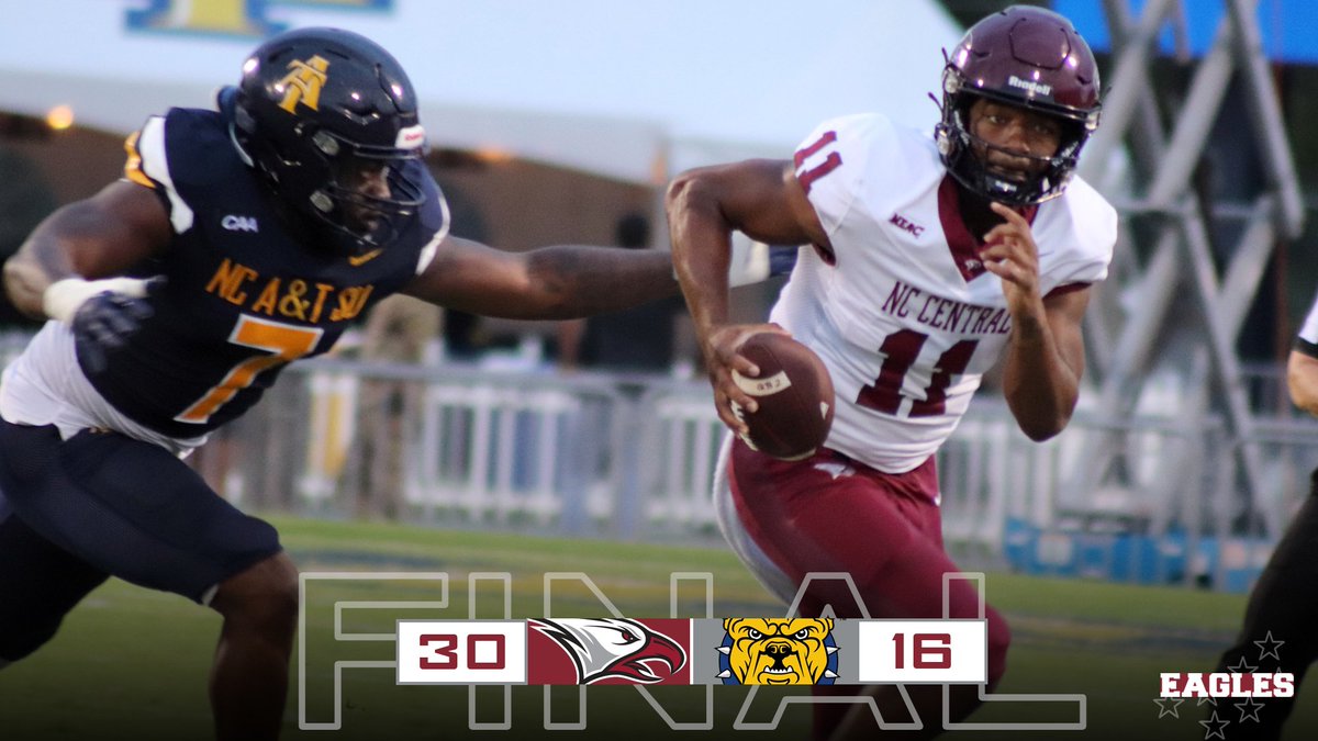 EAGLES BEAT AGGIES!!! No. 18 @NCCU_Football quarterback Davius Richard rushed for 2 touchdowns and 95 yards, while passing for 127 yards in the Eagles' 30-16 victory over NC A&T. Final Stats: nccueaglepride.com/sports/footbal… #NCCU | #EaglePride @MEACSports @NCAA_FCS
