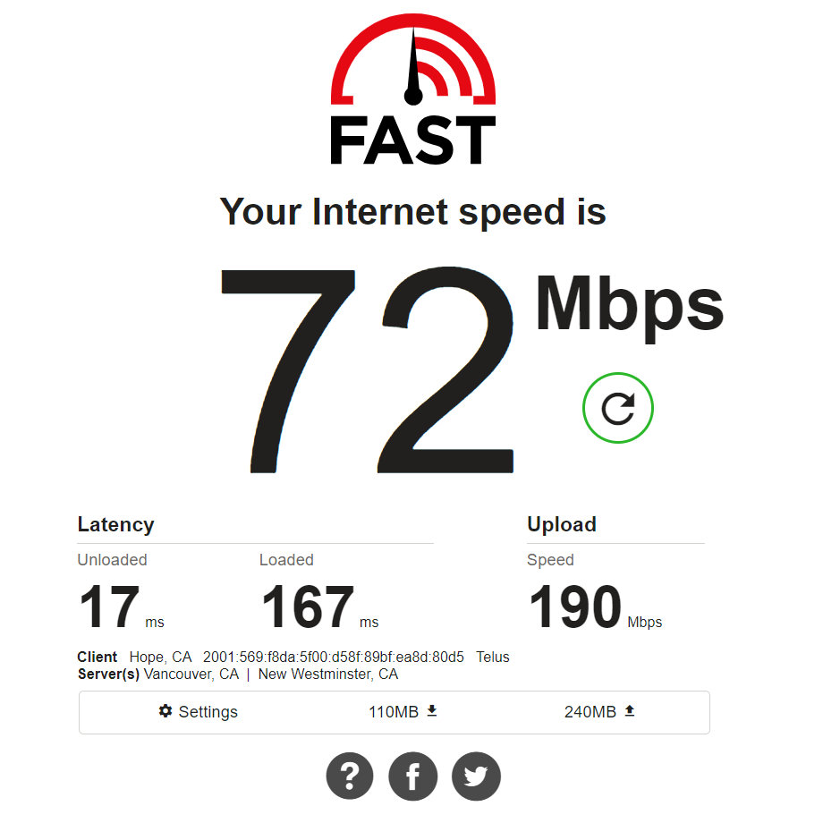 Rippin' speeds as advertised (NOT) in the #frasercanyon #telusfibre #telus