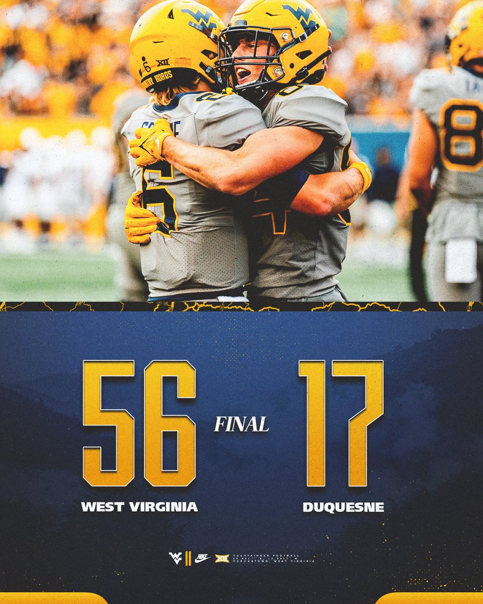 WVUfootball's tweet photo. MOUNTAINEERS WIN!!!

CUE IT! 🎶

#HailWV https://t.co/Z0iGBUKGLA