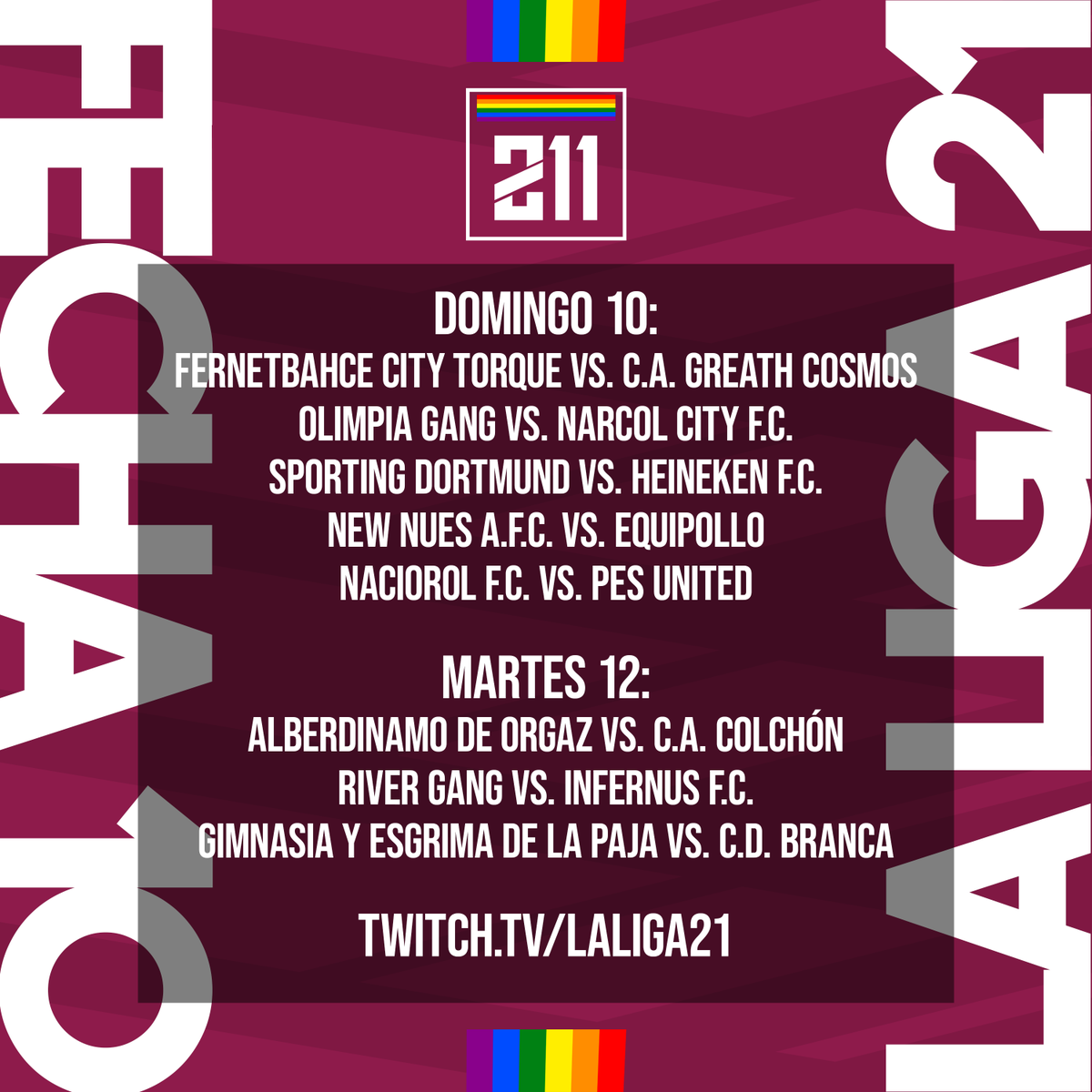LaLiga21Of's tweet photo. ¡HOY HAY LIGAAAAAAAA!

Y vamos con la #ProgramacionSemanal de esta temporada que encara su parte final.

#Fecha10 en #La211. Recordamos la suspensión de #Ferrer por acumulación de amarillas en @sportingd19. https://t.co/nYdvIyER2U