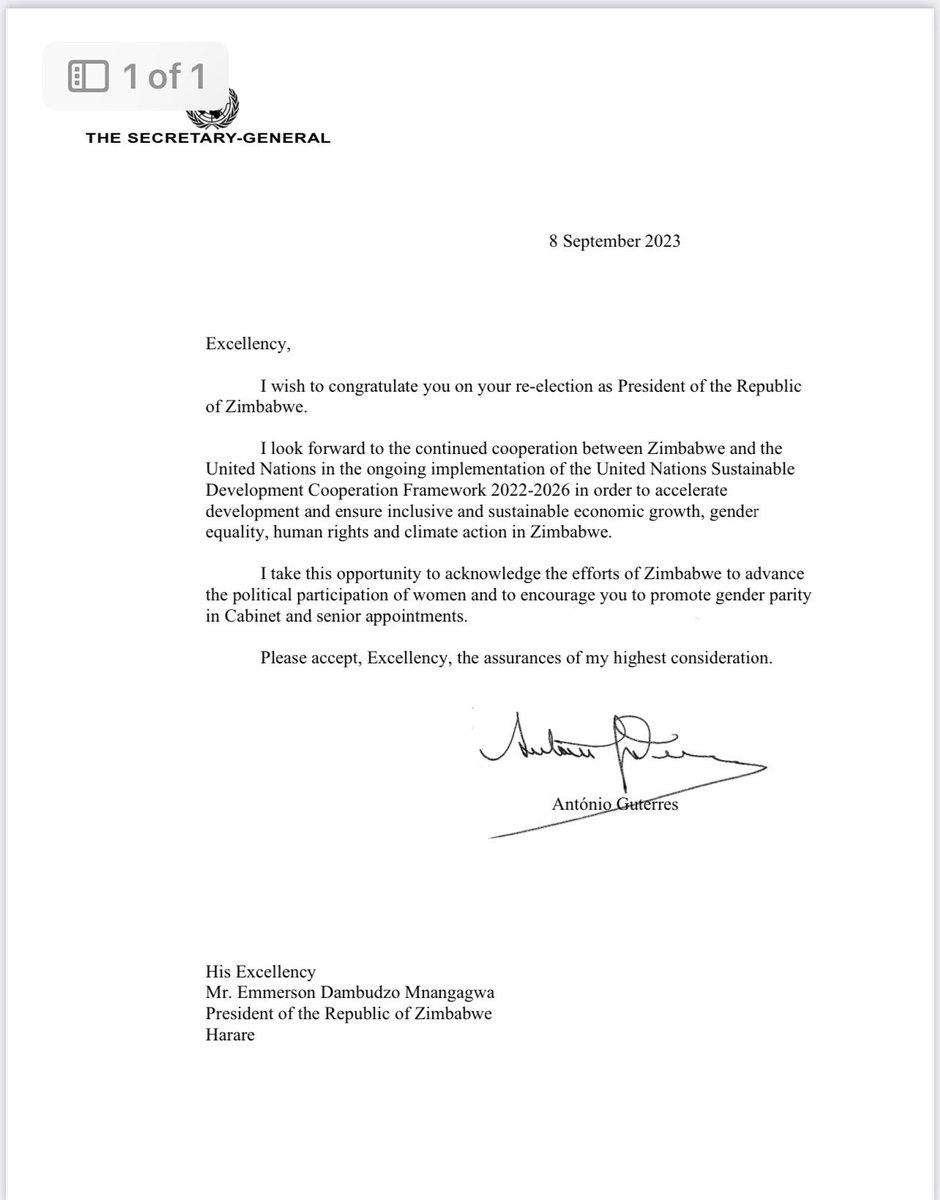FankanV's tweet photo. @antonioguterres Good day Sir. You have a letter circulating saying you have congratulated Zimbabwe's President Mnangagwa victory on the recently shambolic elections. Is this true Sir. If so then you have made life difficult for us Zimbabwean. https://t.co/wxNPckLyRv