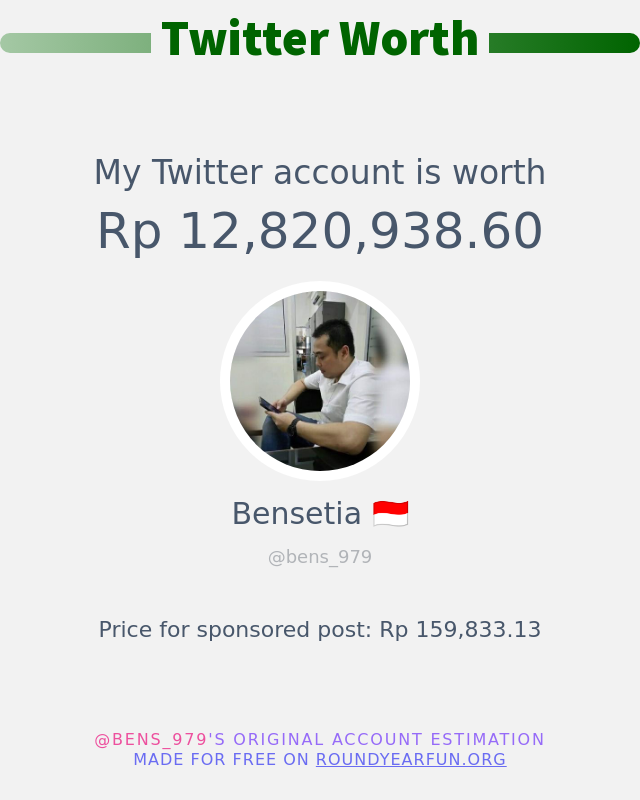 Nilai Twitter Saya adalah: Rp 12,820,938.60

➡️ funxgames.site/twitterworth?l…