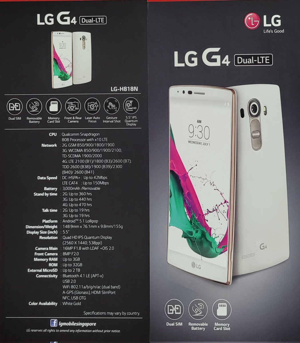 Aquis_GN's tweet photo. LG G4 Dual, 2015.
A dual sim version of the LG G4 with a unique white-gold paint job and soft touch plastic back.
#LGMobile #LGG4 #SmartphonePamphlets https://t.co/ZJxJl9O2qO
