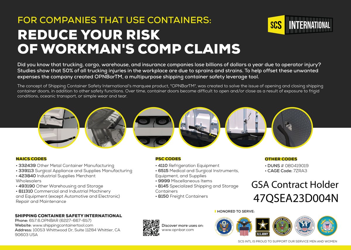 ContainerTool's tweet image. SCS International is proud to announce that we are now a GSA Schedule Contract Holder!  Proud to be made in the USA 🇺🇸🫡Ever have trouble opening and closing rusty shipping container doors? Thanks to all our friends and decision makers for your support! opnbar.com