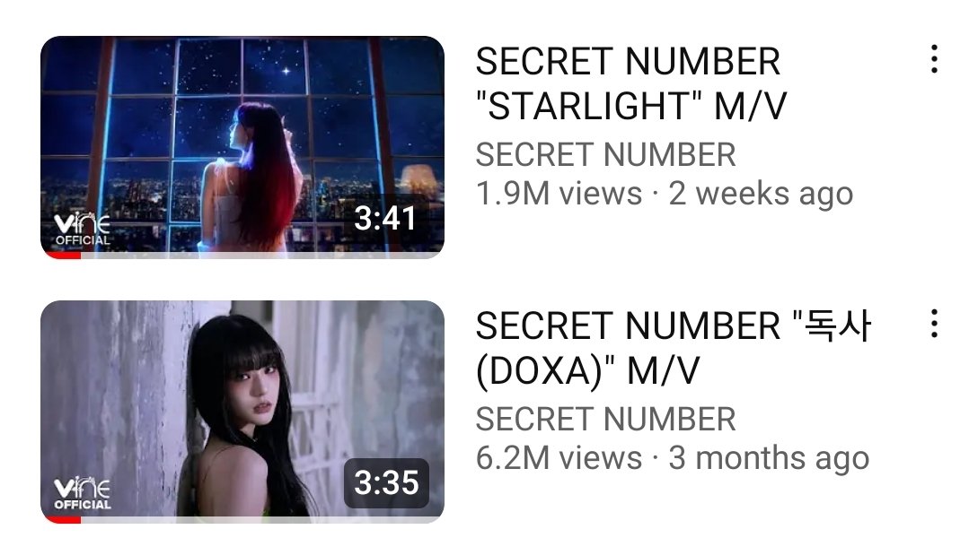 Yuk gaes kembali ke tugas harian..

Masa MV Starlight uda 2 minggu lebih 2M views aja belom sampe

Dan

MV Doxa uda 3 bulan lebih 7M views aja blm sampe.

Yuk yang RAJIN streamingnya demi <a href="/5ecretNumber/">SECRET NUMBER (시크릿넘버)</a>

2 MV ini di stream selang-seling tiap saat setiap hari
