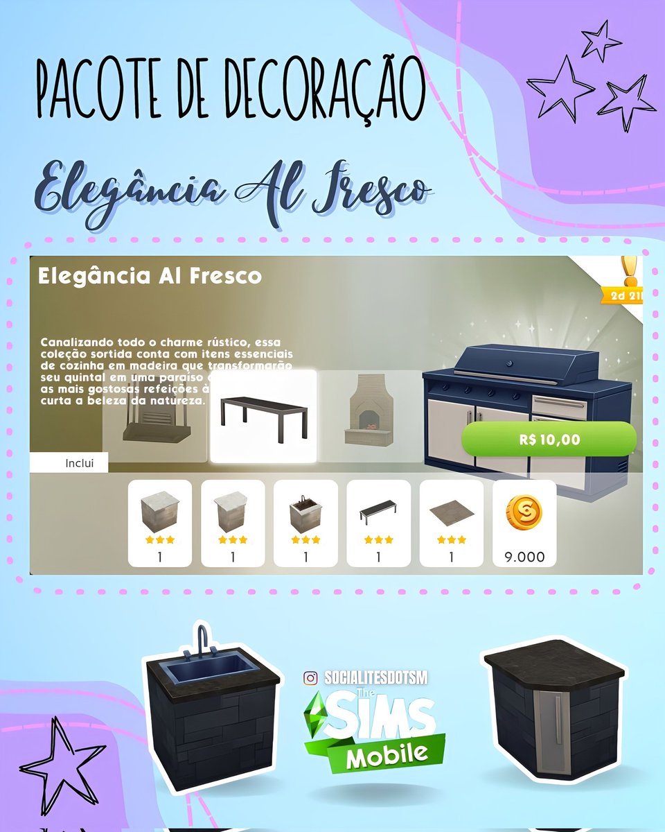 Socialitesdotsm's tweet photo. O segundo pack de cozinha, "Elegância Al Fresco", traz bancadas em pedra, mesa e piso. Amei todos os itens! E principalmente o preço!!

O que acharam?
1/2 https://t.co/eF6VkxCETk