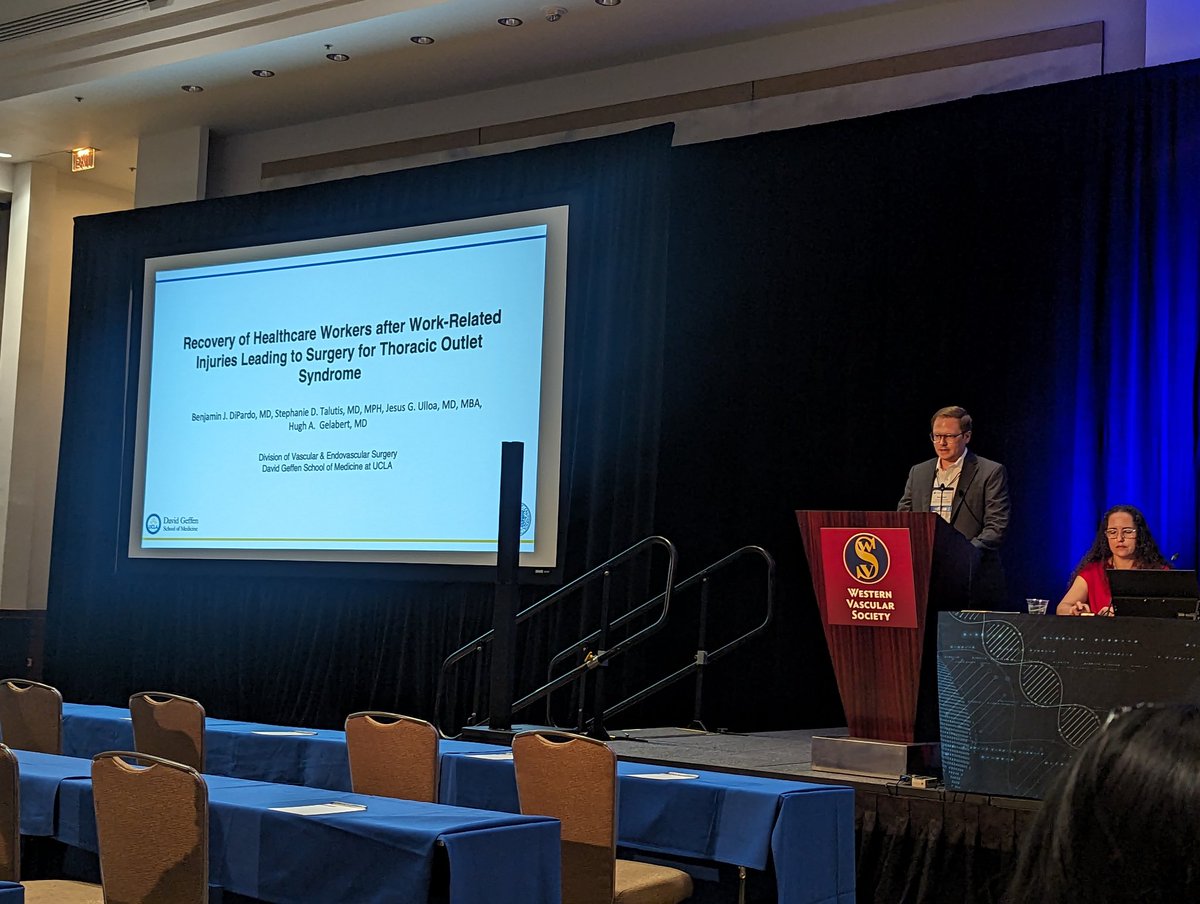 Dr. Ben DiPardo, our 5th year integrated resident, doing a fantastic job presenting on thoracic outlet syndrome in healthcare professionals at the 38th @WestVascular Annual Meeting. 👏🙌