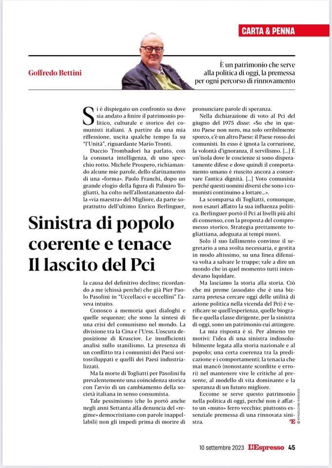 Care amiche, cari amici,

Vi segnalo il mio intervento sull'Espresso. Buona domenica