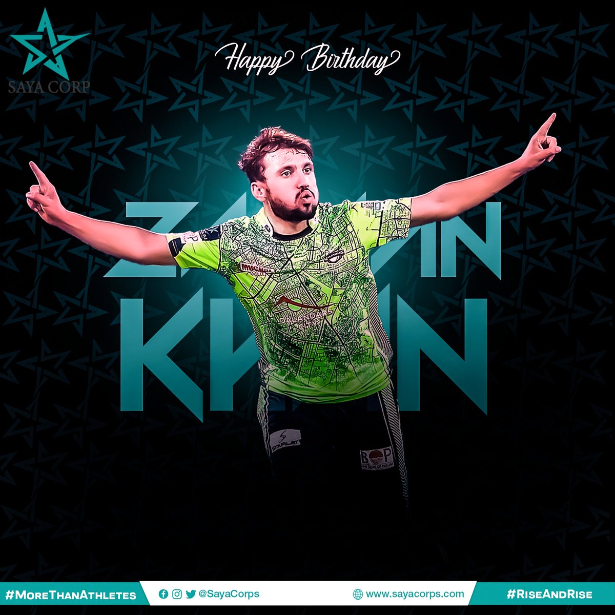 The #SayaCorporation star-pacer @ZamanKhanPak from the Valleys of Kashmir turns 2️⃣2️⃣ today 🎉 The two-time PSL champion has represented 🇵🇰 all across the globe in different overseas T20 Leagues 🙌🏻 We wish him more #RiseAndRise in the upcoming challenges ✌🏻 #MoreThanAthletes