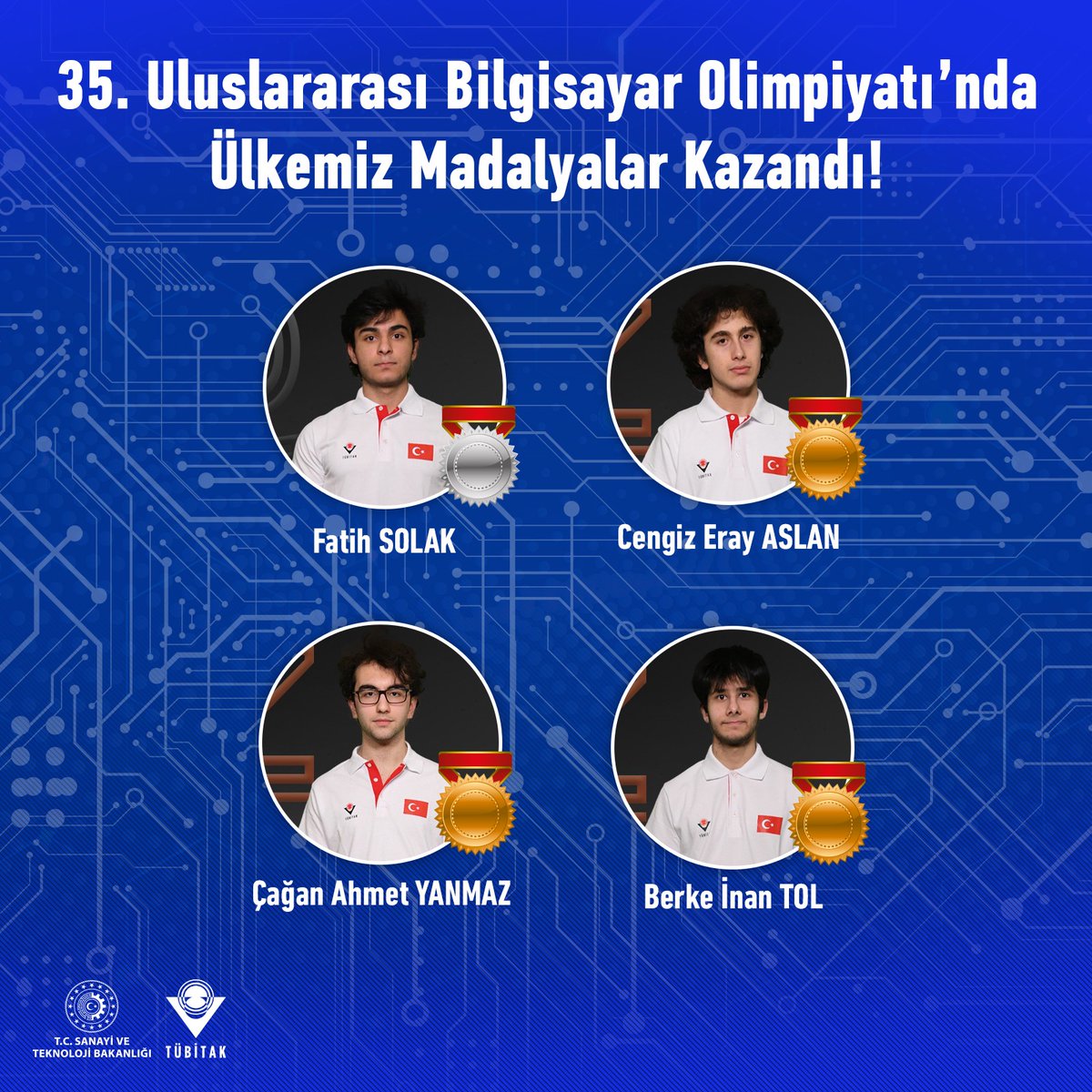 Ülkemize gurur ve madalyalarla dönüyoruz! 🤩💻

89 ülkeden 355 öğrencinin katılımıyla düzenlenen; 

3⃣5⃣. Uluslararası Bilgisayar Olimpiyatı’nda öğrencilerimiz 1⃣ gümüş ve 3⃣ bronz madalya kazanarak Ülkemizi gururlandırmaya devam ediyor.

Tebrikler gençler!
🥈🥉

Detaylar:👇