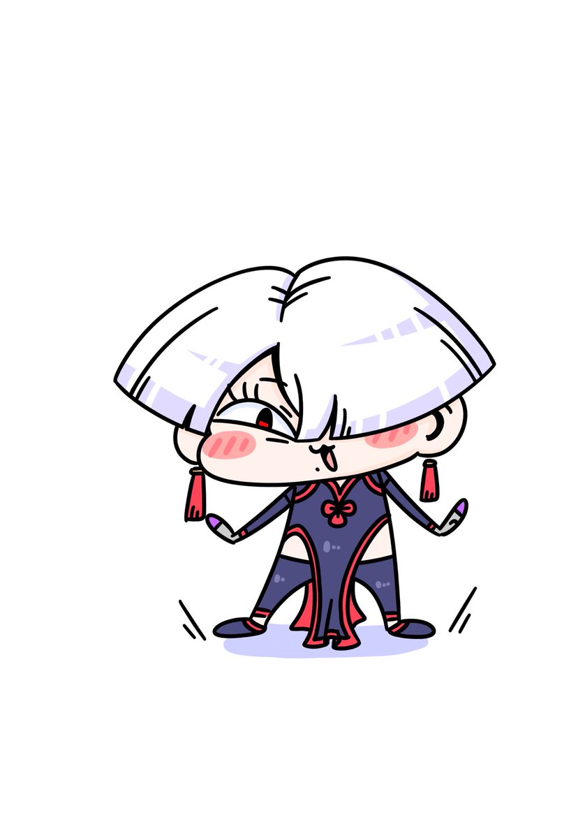 solo chibi jewelry white hair earrings red eyes white background  illustration images