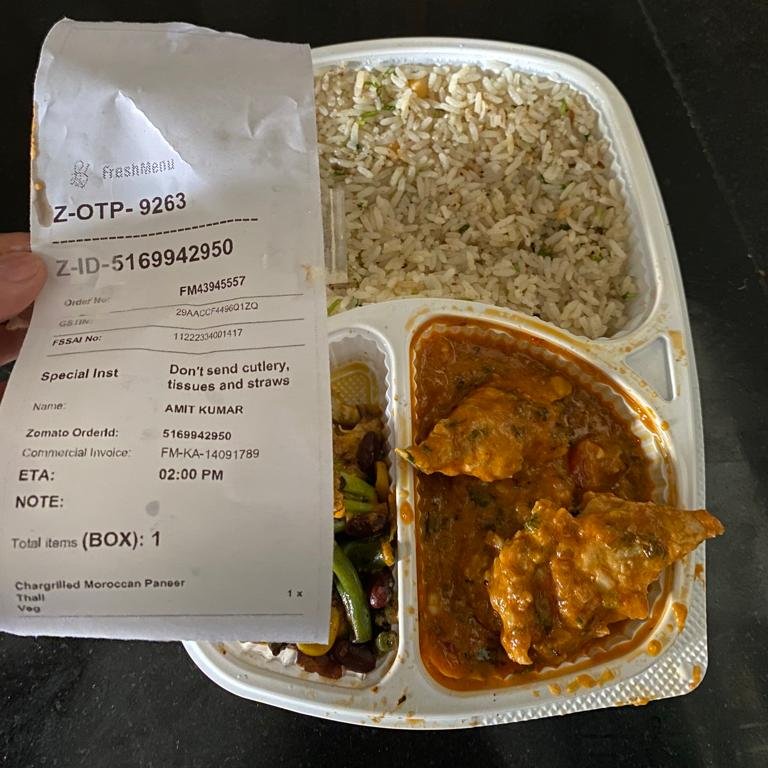 1. Hi @zomato  @FreshMenuIndia 

I recently ordered the Chargrilled Moroccan Paneer Thali from Freshmenu (Sarjapur, Bangalore) via Zomato. However, what I received was a non-vegetarian item, which I can't consume and not suitable as per my preferences.