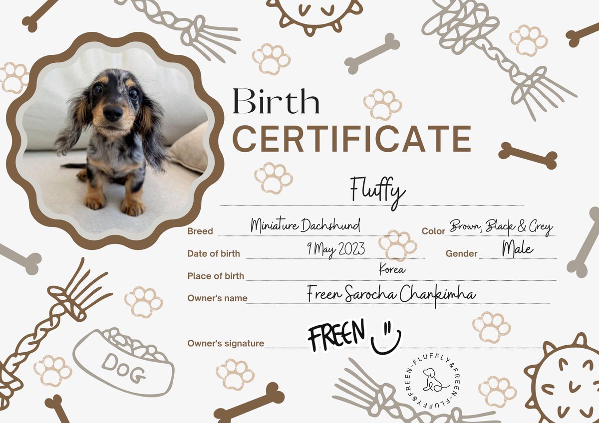 fluffy_freen's tweet image. 𝐁𝐢𝐫𝐭𝐡 𝐜𝐞𝐫𝐭𝐢𝐟𝐢𝐜𝐚𝐭𝐞🐶🤎

Welcome, little one🐾! We&apos;re excited to have you as a part of our family. Get ready for a lot of love🐶🤎🐰.

#srchafreen #fluffy
