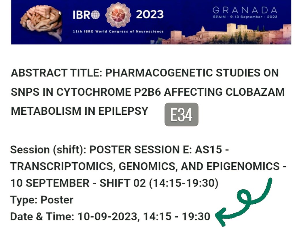 Super Excited to present my poster'E34' today for #IBRO2023 @IBROorg in GRANADA💫 if you are interested in #OMICS & #Cheminformatics approach, come and visit my poster!