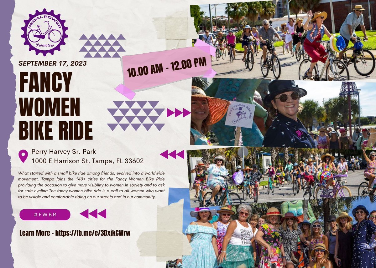 WalkBikeTampa's tweet photo. 🚴♀️🌟 Calling all fabulous ladies of Tampa! ✨ Get ready to roll in style at the Fancy Women Bike Ride on Sept 17th! 💃Whether you're a cycling queen or just starting out, this ride is for YOU! 💄👠 #FancyWomenBikeRide #FWBR #GirlPower 🚲🥂👗 https://t.co/JfkmacslyR