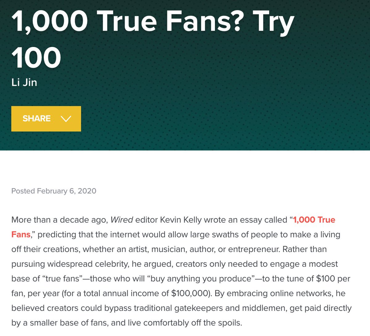 friend tech reminds me of the a16z thesis that crypto will allow creators  to make a living by having 100 superfans rather than tens of thousands of  fans they only loosely engage