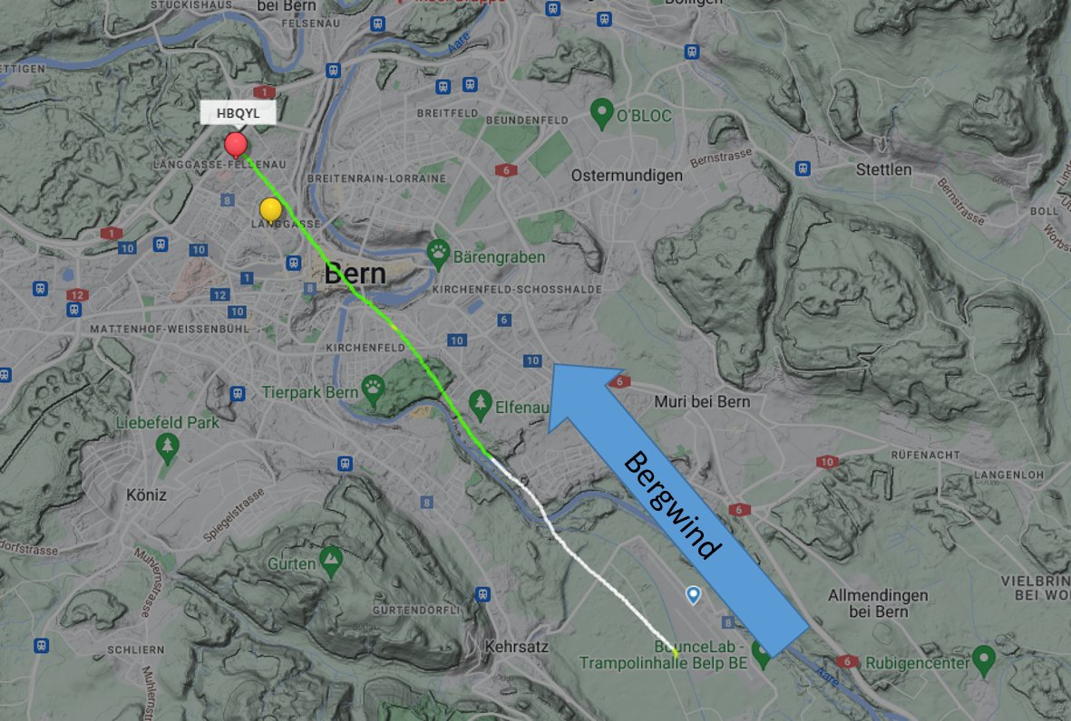 meteoschweiz's tweet photo. Die flachen #Nebelfelder über Belp hindern die #Heissluftballone nicht an einer morgendlichen Fahrt! Dank der klaren Nacht hat sich ein #Bergwind etabliert, welcher die Ballone Richtung Stadt Bern führt. Foto: @swisshelicopter , Karte: @flightradar24 https://t.co/jd896ZQ9NY