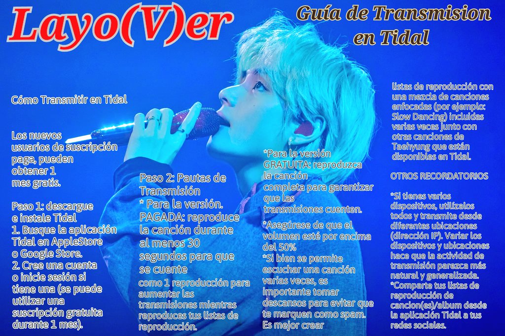 Tanina4Taekook's tweet photo. Aqui hice guias de Transmisión para las plataformas de Qobuz, Deezer, Tidal, y Shazam. Epero que estas guías les ayude para apoyar a #Taehyung. ¡Vamonos! #LayoverOutNow #Layover #Tae #KIMTAEHYUNG #WeLoveYouTaehyung #LoveMeAgain #RainyDays #SlowDancing #Blue #FORUS https://t.co/moy3P4B8IT