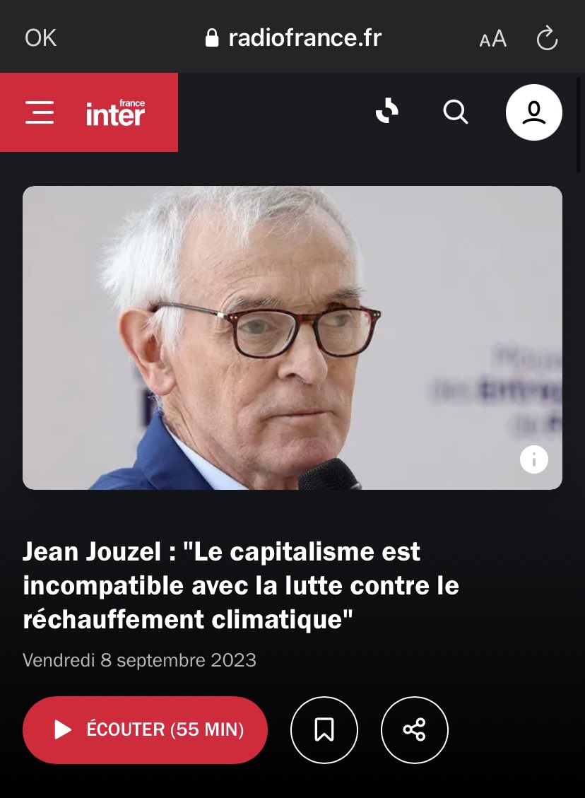Un dangereux radicalisé de plus…

(Jean Jouzel un des 1er chercheurs français à travailler sur le réchauffement climatique, ex vice-président du GIEC, qui a reçu le prix Valz, considéré comme l'équivalent du prix Nobel des sciences de la Terre)

radiofrance.fr/franceinter/po…