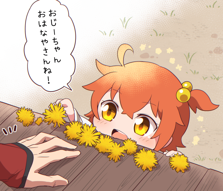 村正おじいちゃんの庵の縁側にたんぽぽ並べるろりぐだちゃん 