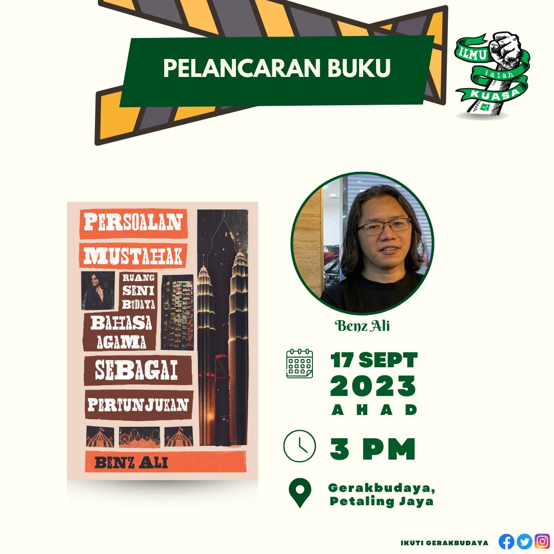 GerakBudaya's tweet photo. Kami dengan gembira mengundang anda untuk hadir ke acara pelancaran buku terbaru Benz Ali &amp; diskusi mengenai rampasan buku serta isu-isu dalam dunia perbukuan &amp; kawalan Akta Mesin Cetak dan Penerbitan 1984.

Tandakan tarikh!

https://t.co/979Mq1O9Nc https://t.co/i9UAManRq5