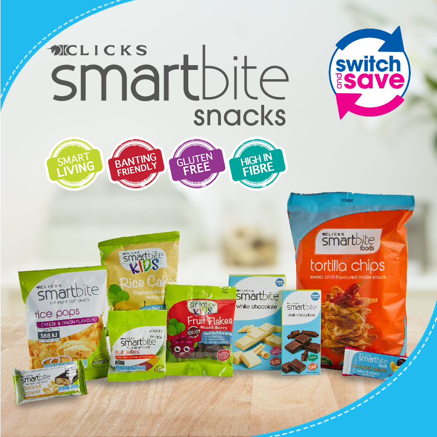 Clicks_SA's tweet photo. Make the SMART choice when you shop our variety of gluten free foods, raw foods, superfoods, snacks with less than 100 calories or no added sugar.

💙 Our Smartbite range has it all!

Available in store or online now. -> https://t.co/CHPh8r9KLc

#SmartBite #HealthyLifestyle https://t.co/maqntk9XtE