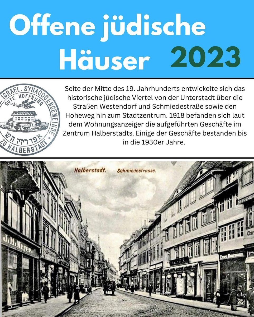BLMHalberstadt's tweet photo. Zum Tag des offenen Denkmals zeigen wir das historische jüdische Geschäftsleben in #Halberstadt durch eine Ausstellung im öffentlichen Raum. Eröffnung 12 Uhr am Rosenwinkel 18, Stadtrundgang ab 13 Uhr. Begegnung mit Nachkommen ab 14 Uhr. #TdoD https://t.co/LH0PfoxoUx