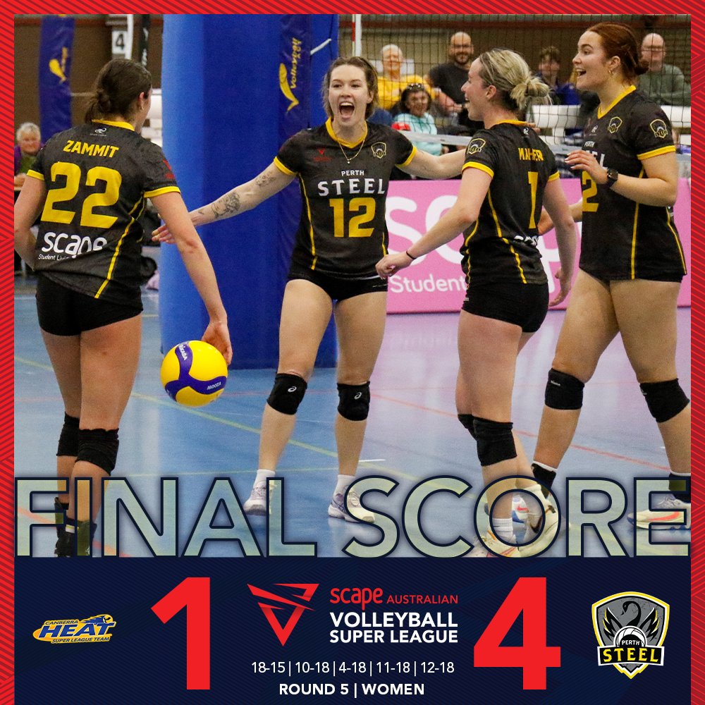 ausvolley's tweet image. 🏁 The final matches of the Scape Australian Volleyball Super League took place in Canberra today, where the Perth Steel made it 4 from 4 wins in less than 24 hours on the road!

🙌 The stage is now set for the finals in Bendigo next weekend!

#AVSL #Volleyball #IndoorVolleyball