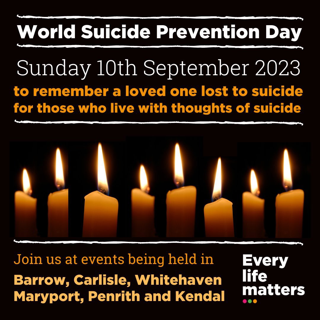 CarlisleUtdEDI's tweet photo. Today is World Suicide Prevention Day 🕯️

Join @Every_Life_Cumb in lighting a candle &amp; a minute’s silence at 8pm to remember those we’ve lost to suicide.

See post below for more details of venues 👇🏼 

#WorldSuicidePreventionDay #WSPD #SuicidePrevention #SuicidePreventionDay https://t.co/nAsEmCzrqU