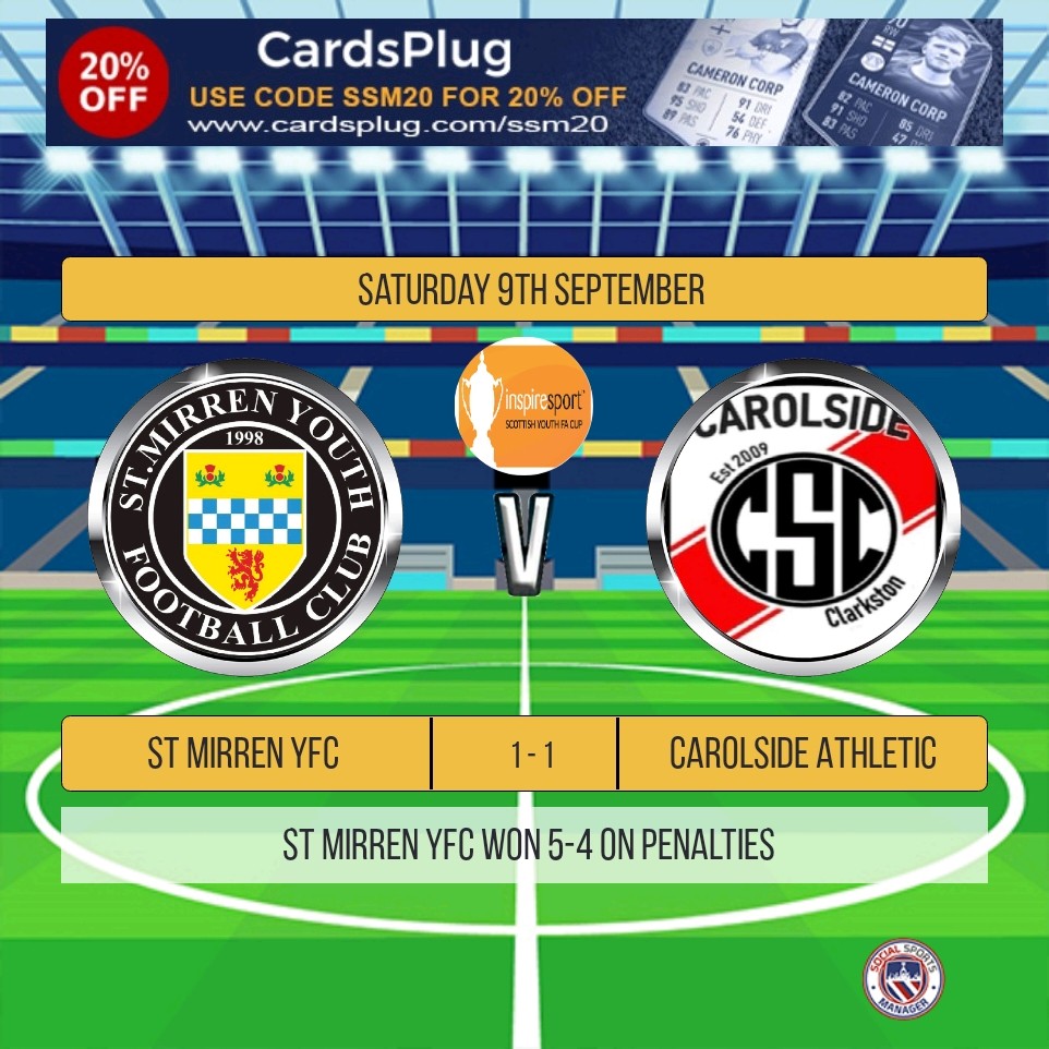 After a cracking game, the teams had to be separated by a penalty shoot out, which saw St Mirren YFC progress to the 2nd round of the Scottish Cup for the 1st time. A great achievement for the boys.