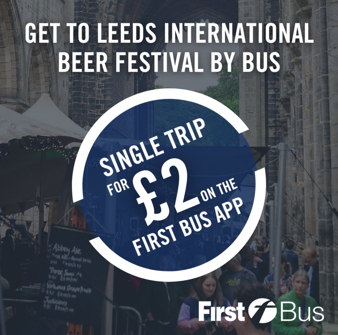 Hop on services 33, 34, 50 or 50A from Leeds city centre and grab a pint at Leeds International Beer Festival whilst listening to live bands. Download the First Bus App to plan your journey and buy your £2 Single ticket to Kirkstall Abbey 👉 iosfirstbusapp.onelink.me/ECIb/085zcreq 🚍📲