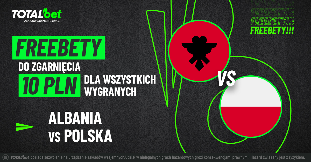 TOTALbetPL's tweet photo. Macie ochotę na freebety? 🇦🇱🇵🇱

↗️ Wytypuj MINUTĘ pierwszego gola (0:0 ❌) w meczu Albania - Polska
#⃣ Dodaj #TOTALbet
❤️ Polub TWEETA
🔄 Zrób RT
✅ Obserwuj
@TOTALbetPL

🏆 KAŻDA poprawna odpowiedź = FREEBET 10PLN
ℹ️ Na Wasze typy czekamy do 20:45 https://t.co/6zRC0EsjMl